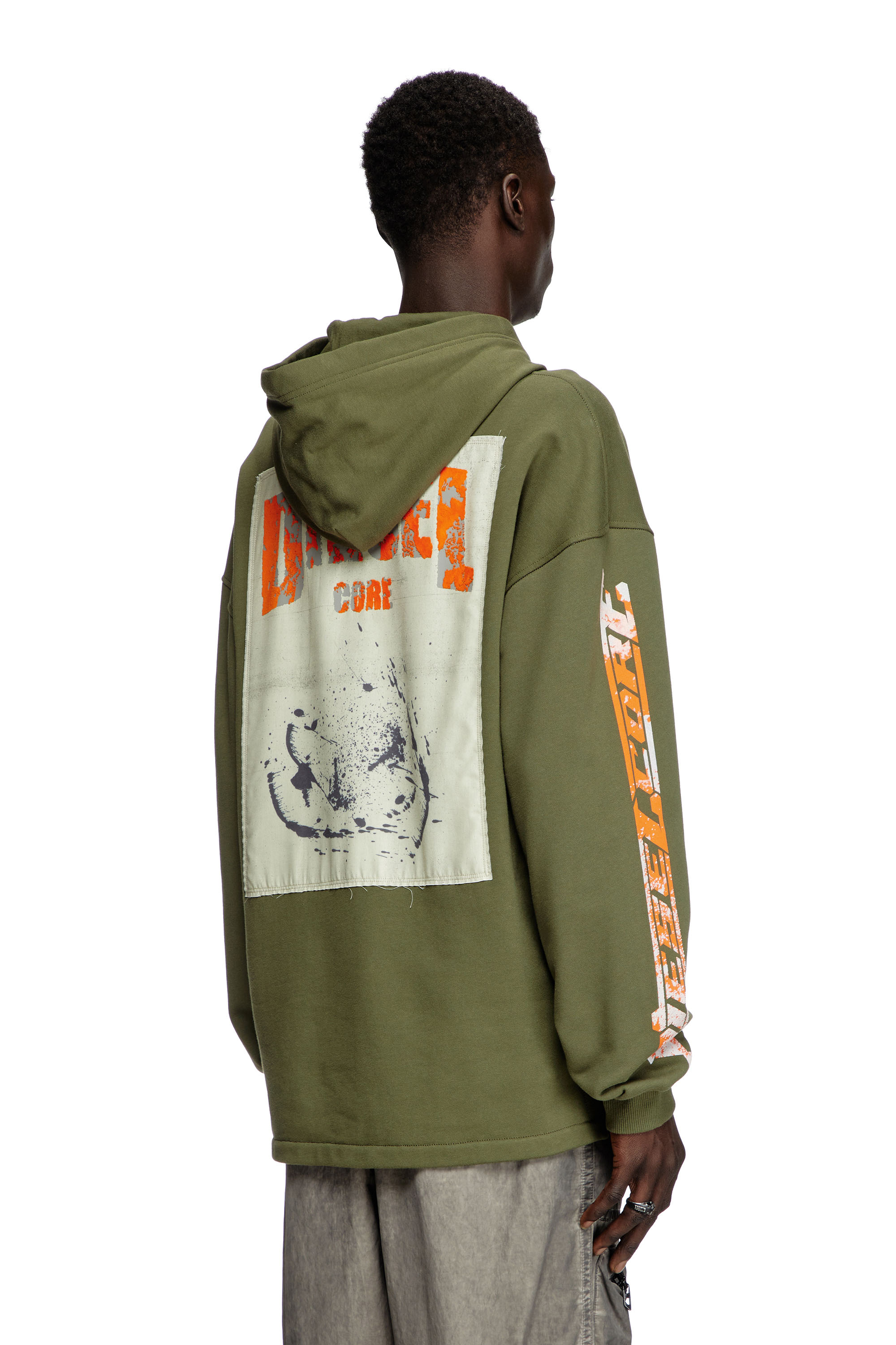 Diesel - S-BAXT-HOOD-R1, Man's Hoodie with prints and logo patches in Olive Green - 4