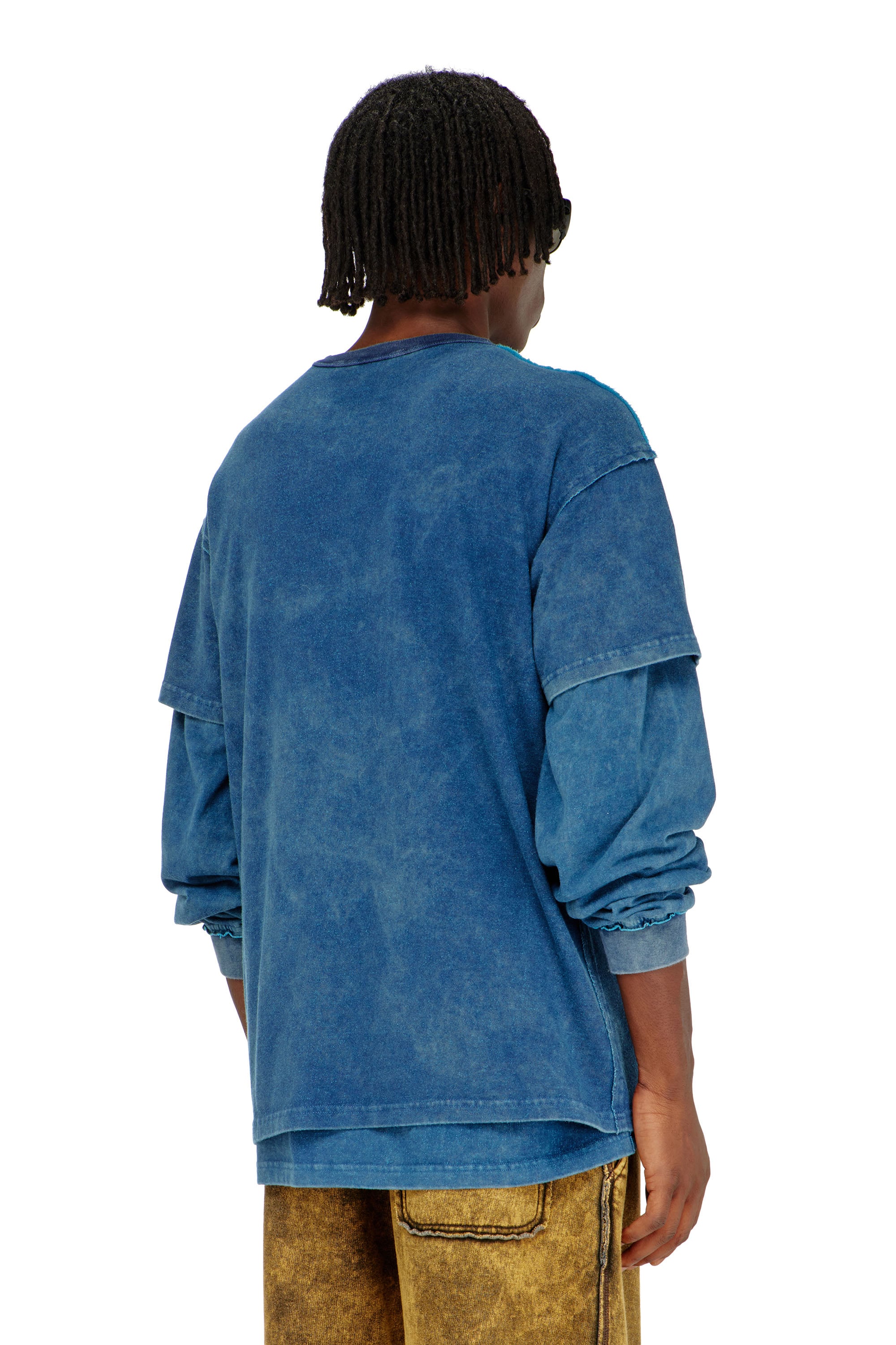Diesel - T-NORM-RAW, Man's Acid-wash T-shirt with frayed details in Blue - 4