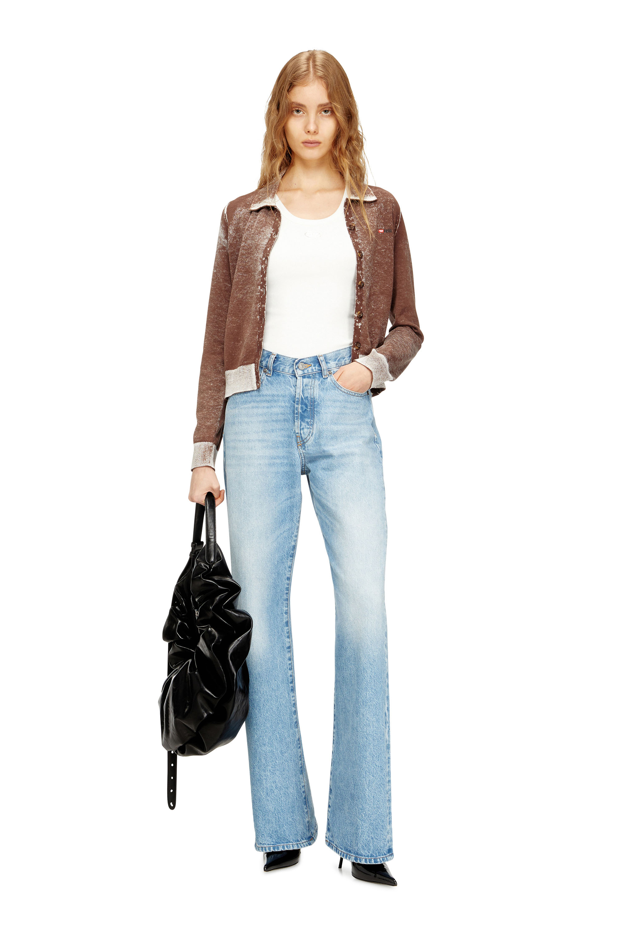 Diesel - T-ANKI-OD, Woman's Slim ribbed tank top with metallic Oval D in White - 2