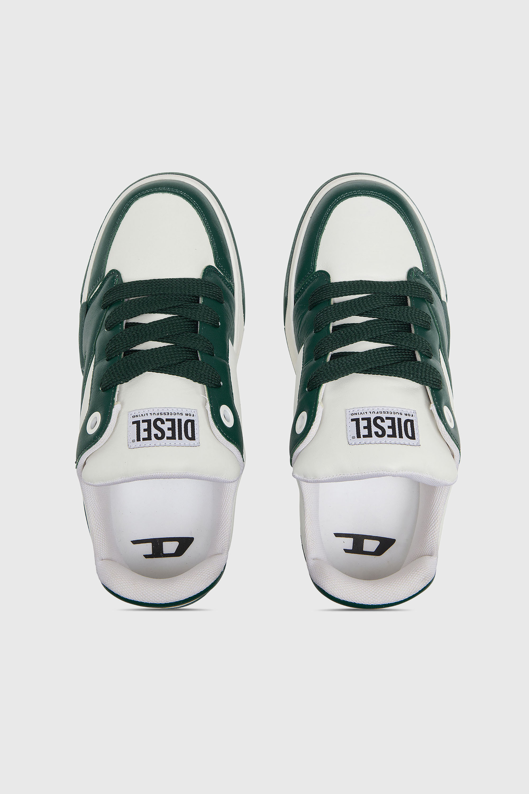 Diesel - S-D-OLLIE LOW, Man's D-Ollie-Sneakers in colour-block leather in White/Green - 4