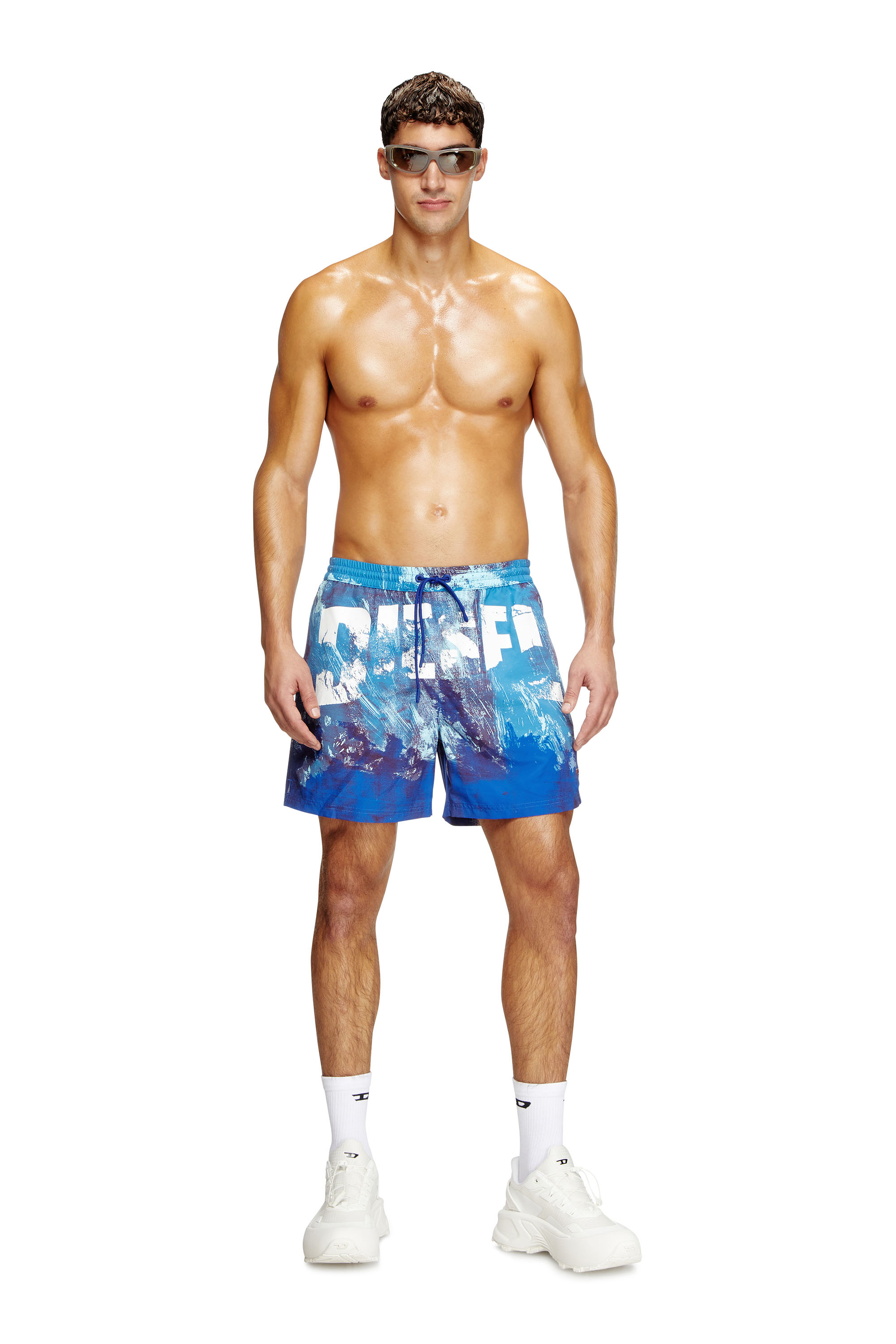 Diesel - RIO-41-D-POP, Man's Mid-length swim shorts with graphic print in Light Blue - 1