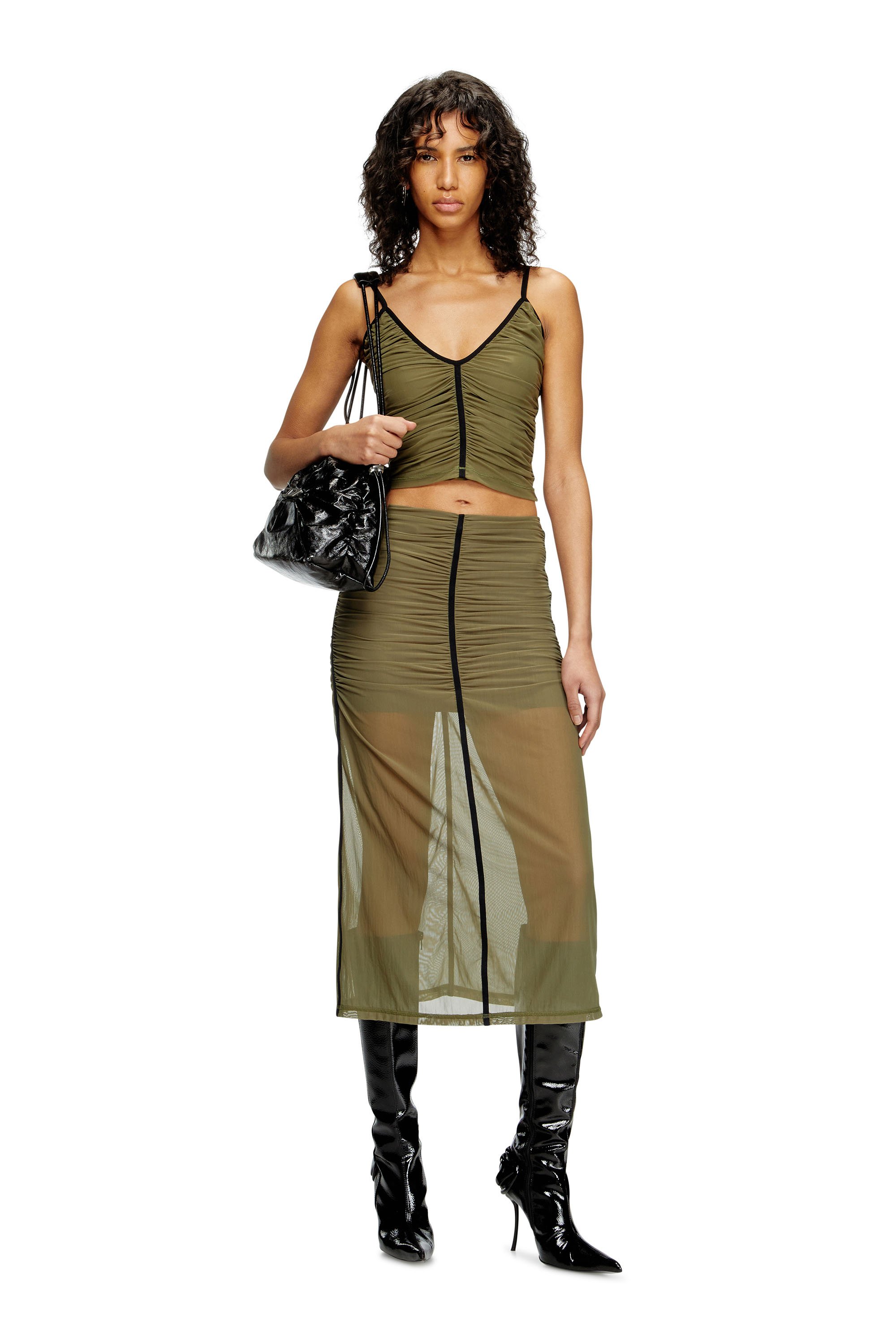 Diesel - T-AIKY, Woman's Gathered strappy top in Olive Green - 2