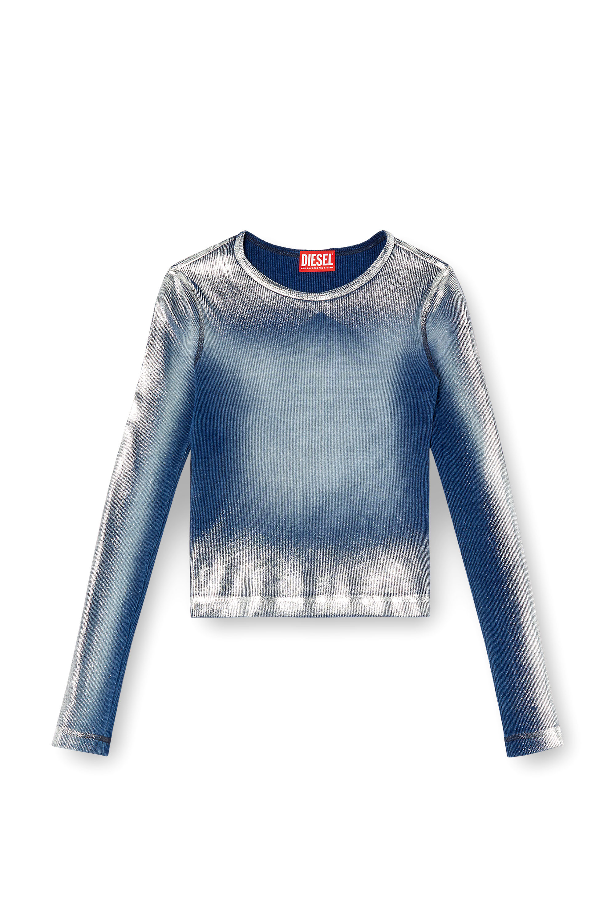 Diesel - T-BANES-NC-Q1, Woman's Faded metallic long-sleeve T-shirt in Blue - 3