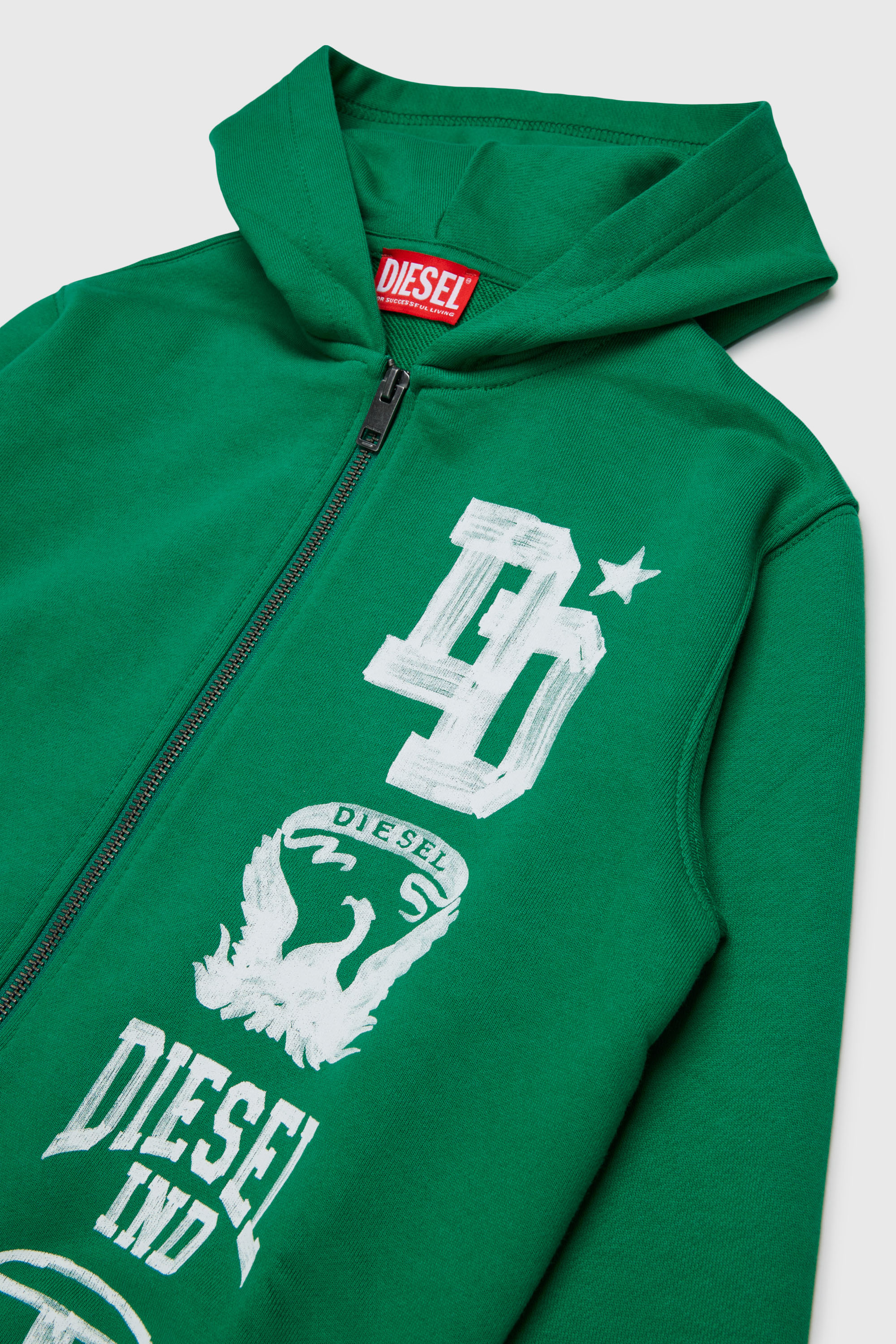 Diesel - SBANDHOOD OVER, Man's Zip-up hoodie with paint-effect logo prints in Green - 3
