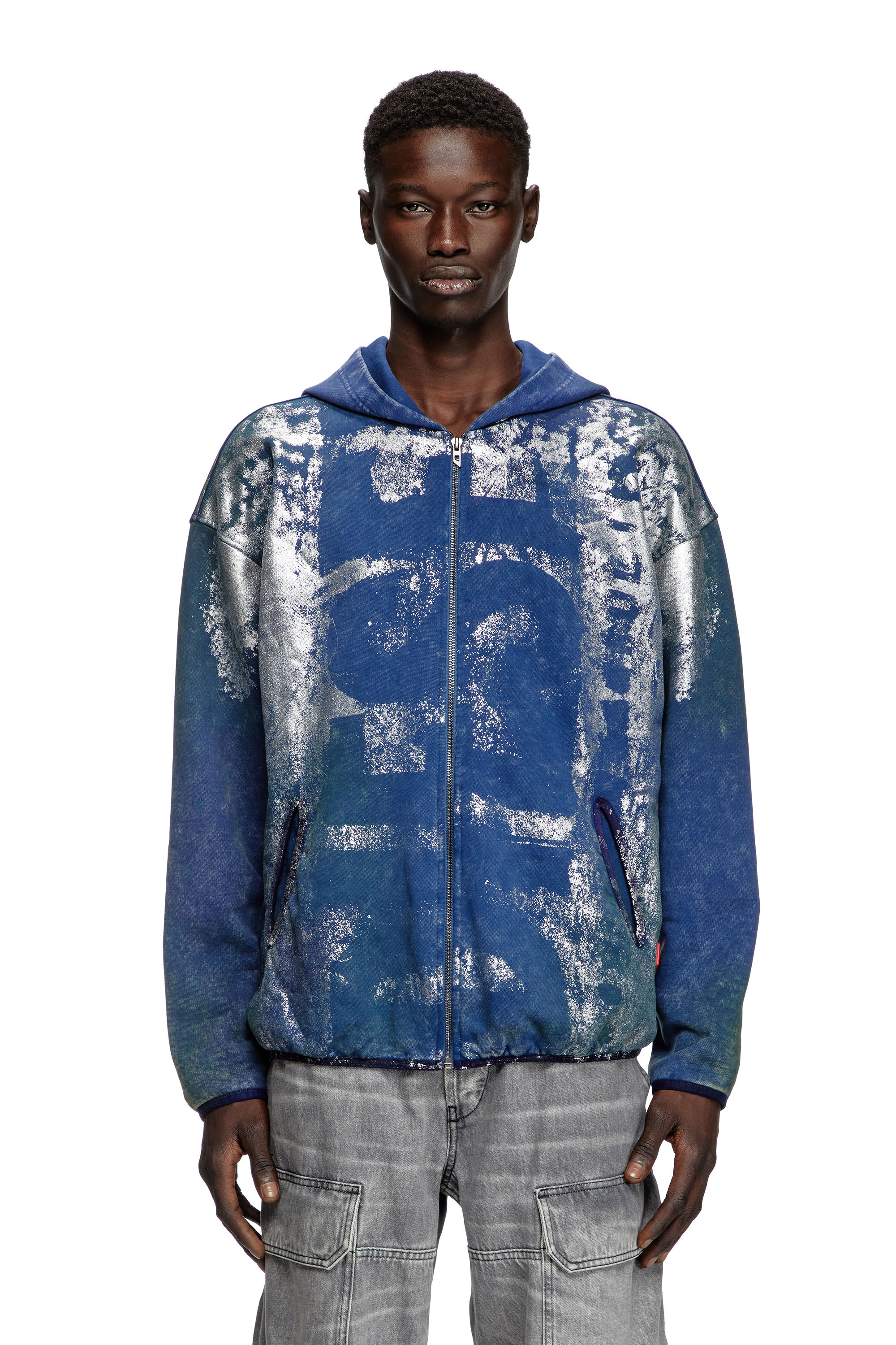 Diesel - S-LOXTY-ZIP, Man's Zip-up hoodie with distressed effects in Blue - 1