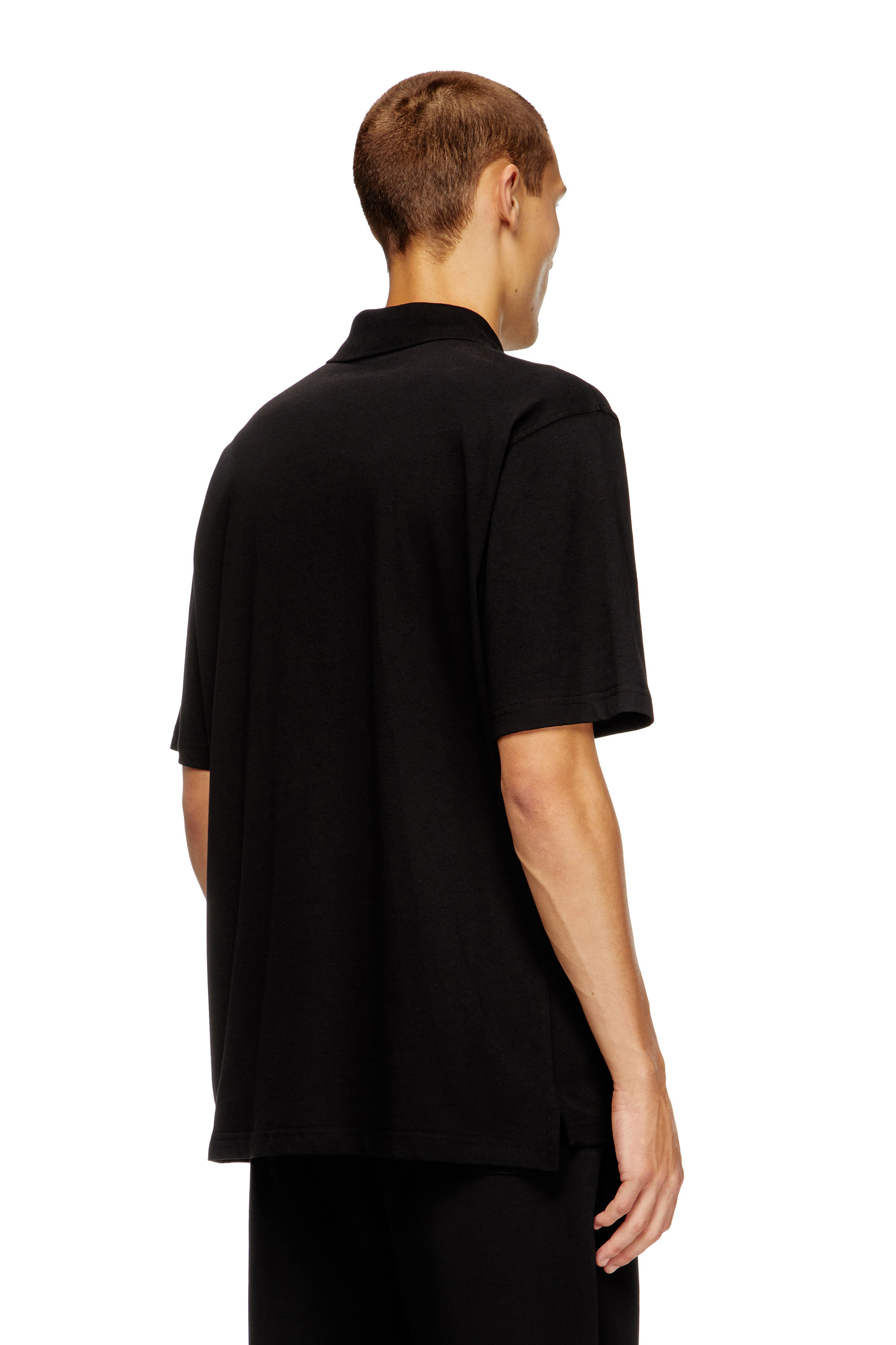 Diesel - T-VOR-OD, Man's Zip front polo shirt with laser cut Oval D in Black - 3