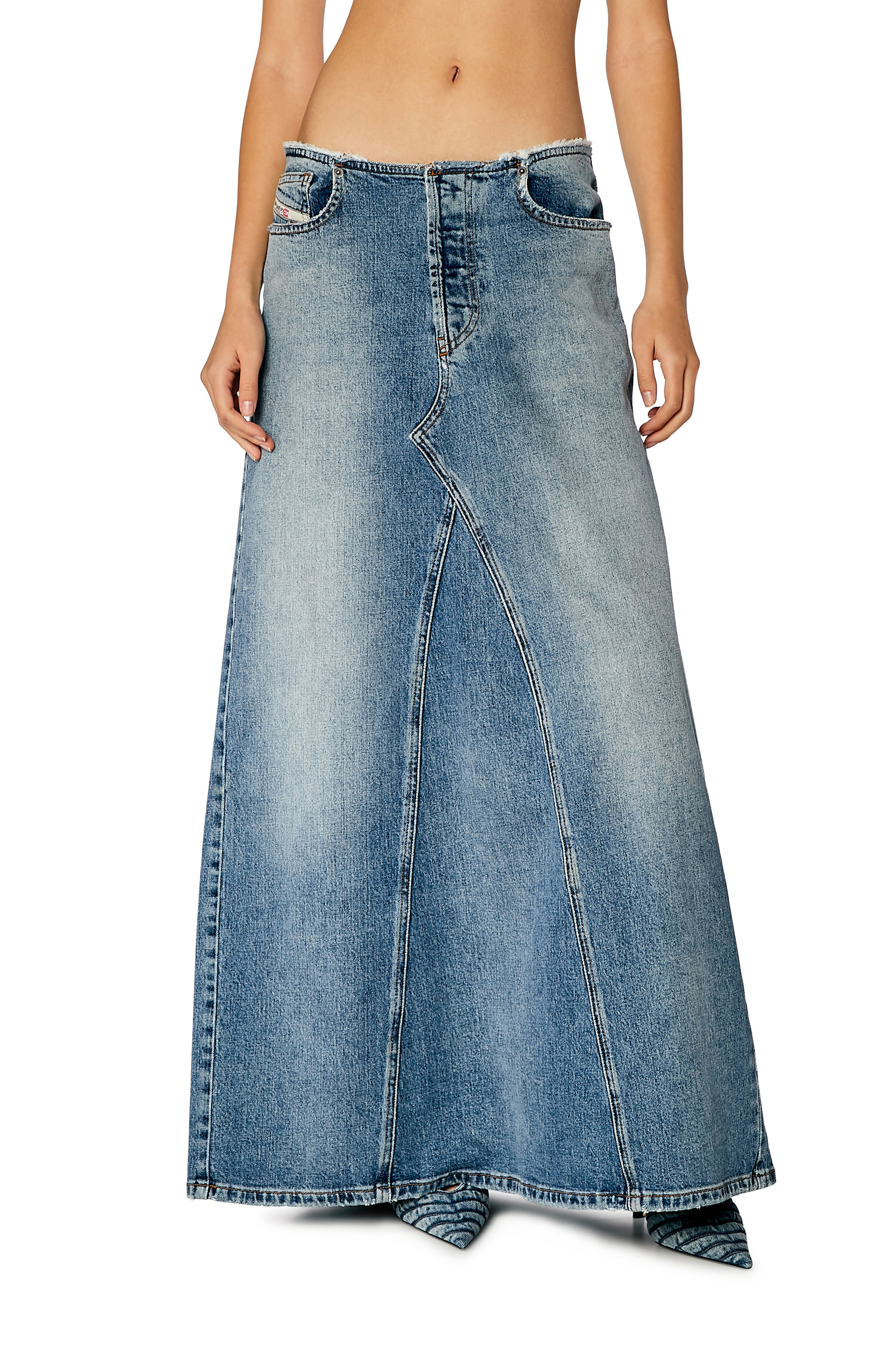 Diesel - DE-PAGO-S, Woman's Long skirt in comfort denim in Medium blue - 3
