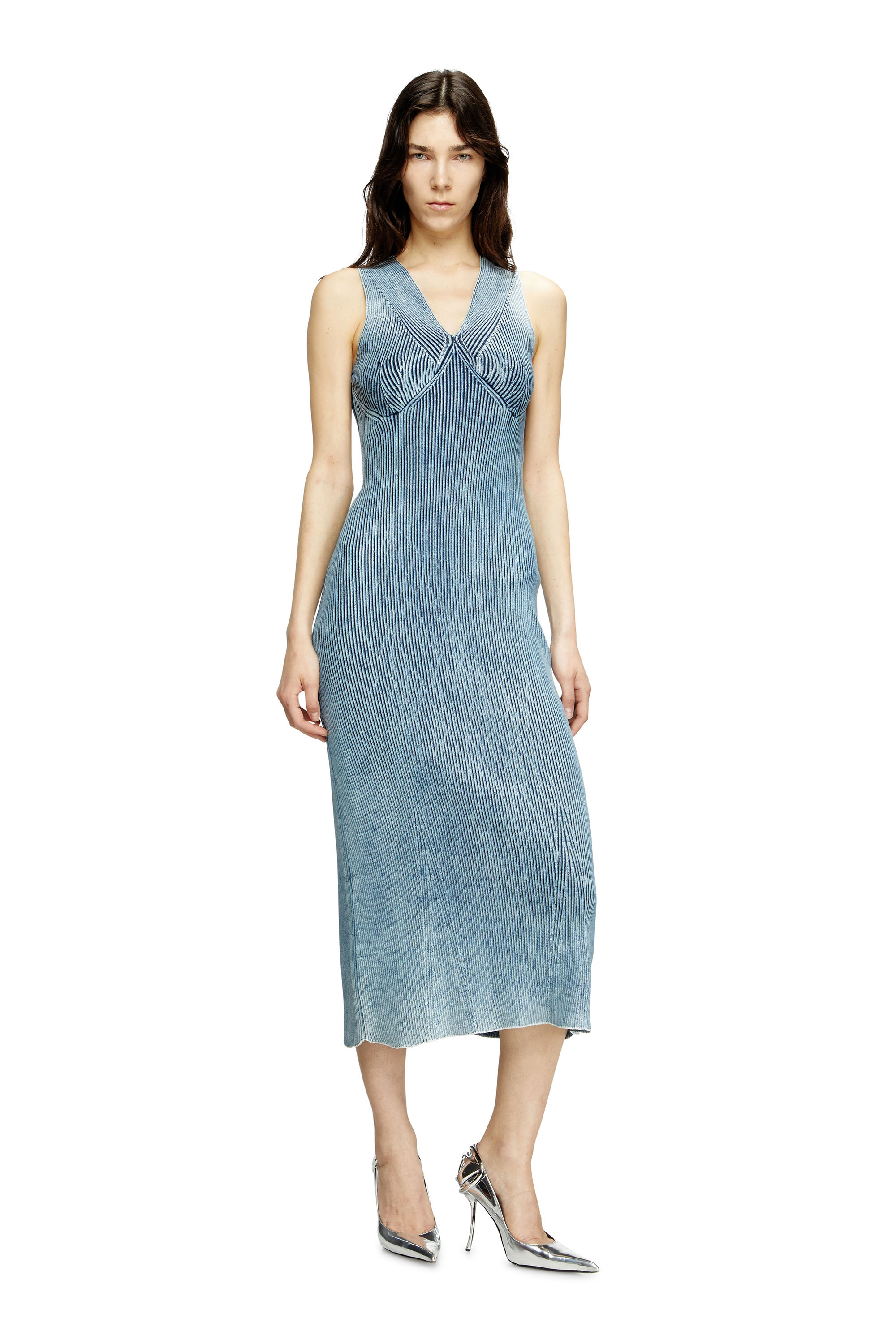 Diesel - M-MILONG, Woman's Denim-yarn midi dress with shiny effect in Light Blue - 3