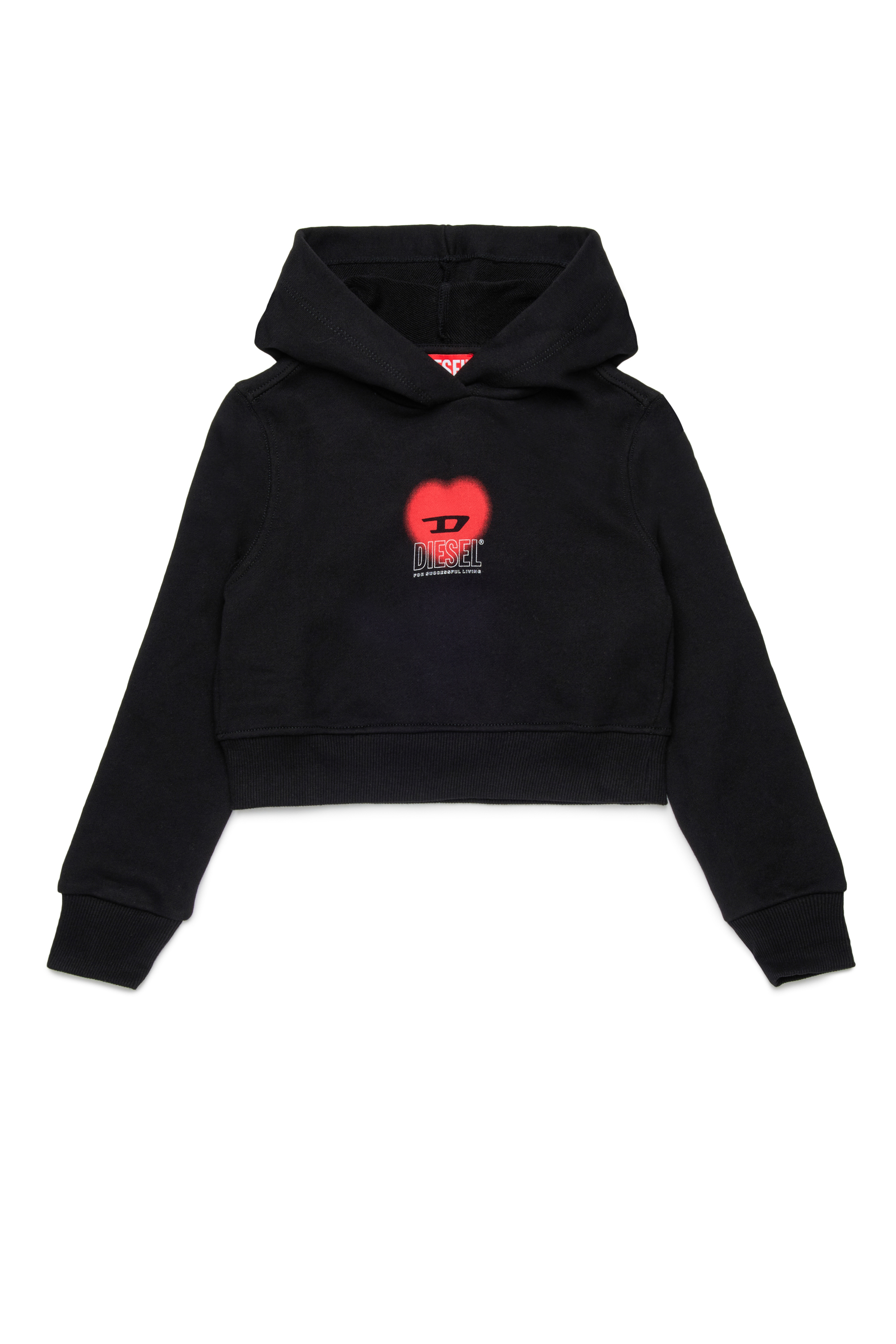 Diesel - SCUOREHOOD, Woman's Cropped hoodie with heart logo in Black - 1