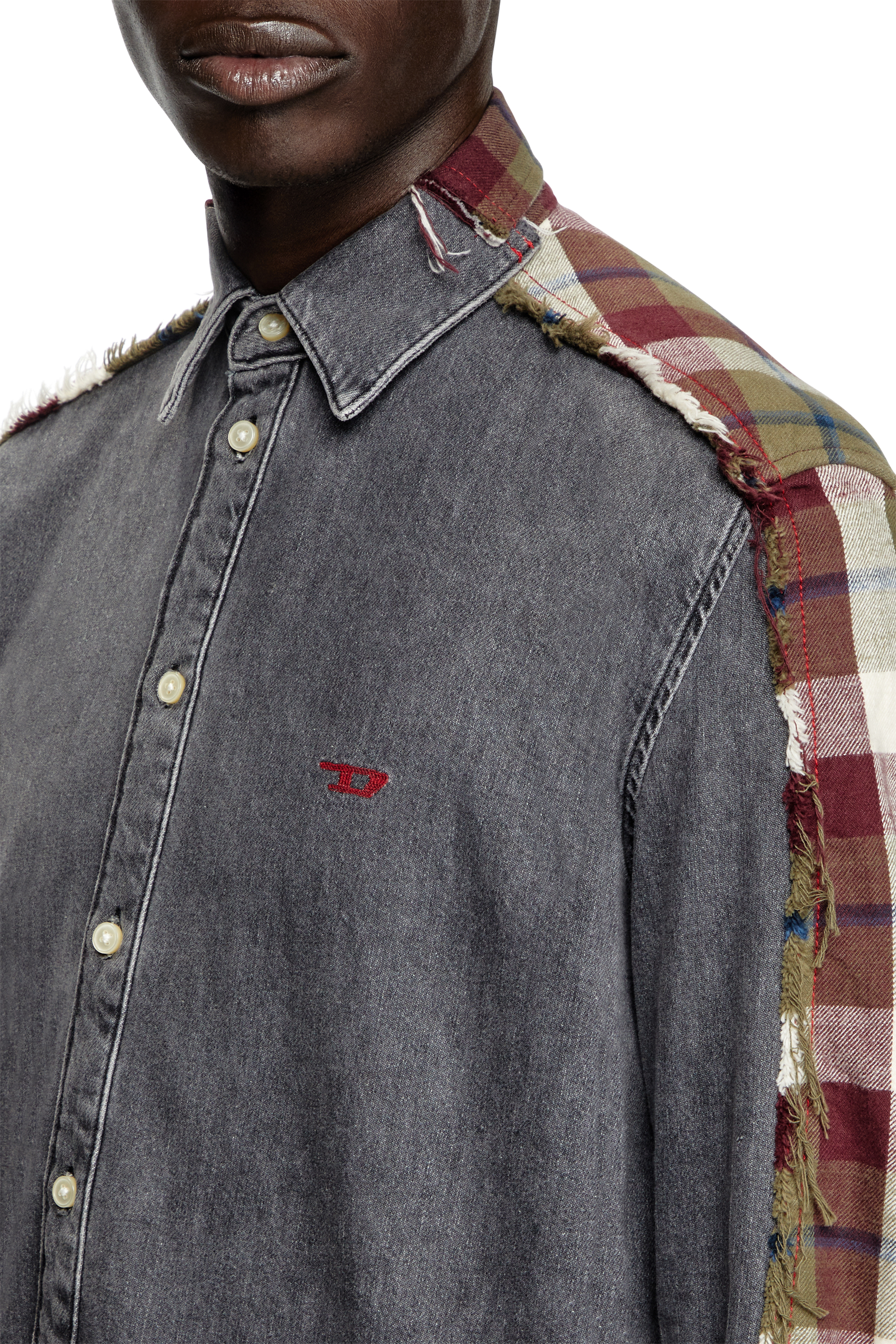 Diesel - Shirt Dieseloves 7A, Unisex's Denim and check shirt in Grey/Red - 5