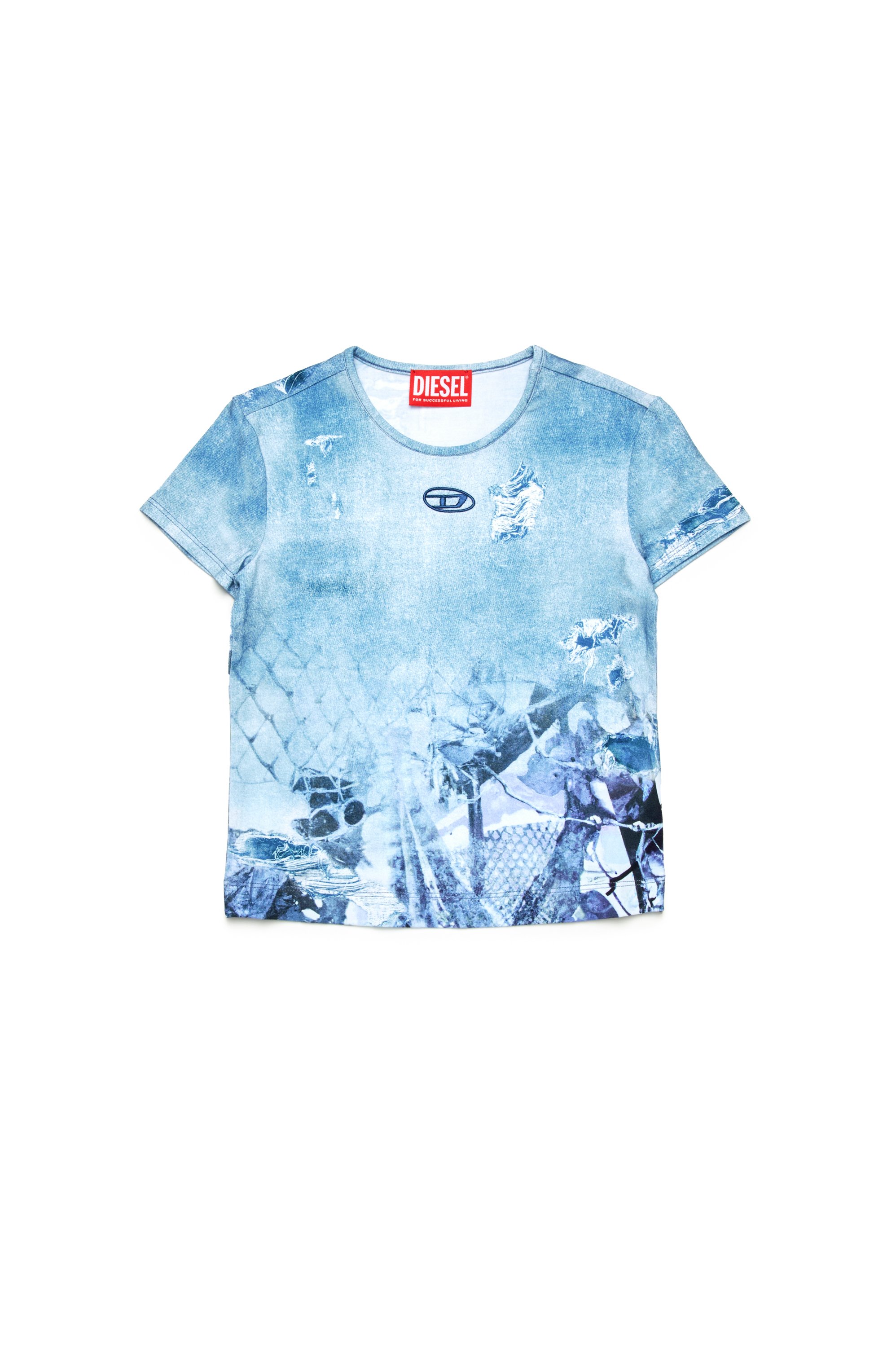 Diesel - TUNCSKI, Woman's T-shirt with Camouflower print in Light Blue - 1