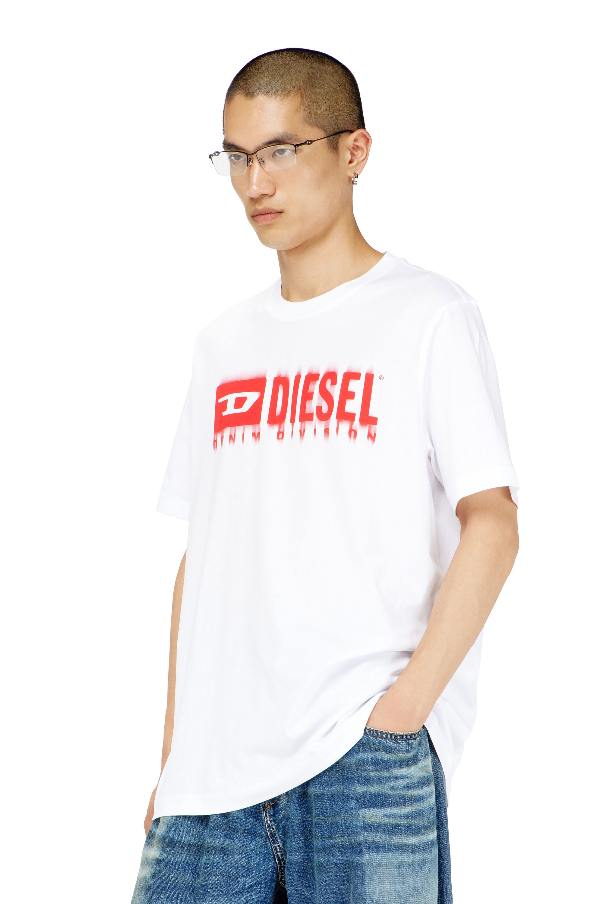 Diesel - T-ADJUST-Q7, Man's T-shirt with blurry Diesel logo in White - 1
