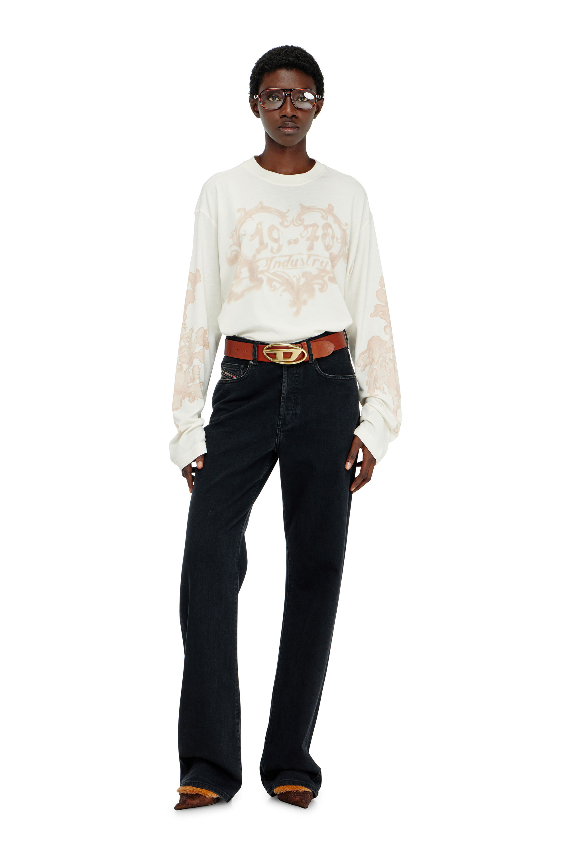 Diesel - T-HILARY-LS-AA1, Woman's Cotton long-sleeve T-shirt with graphic print in White/Pink - 2
