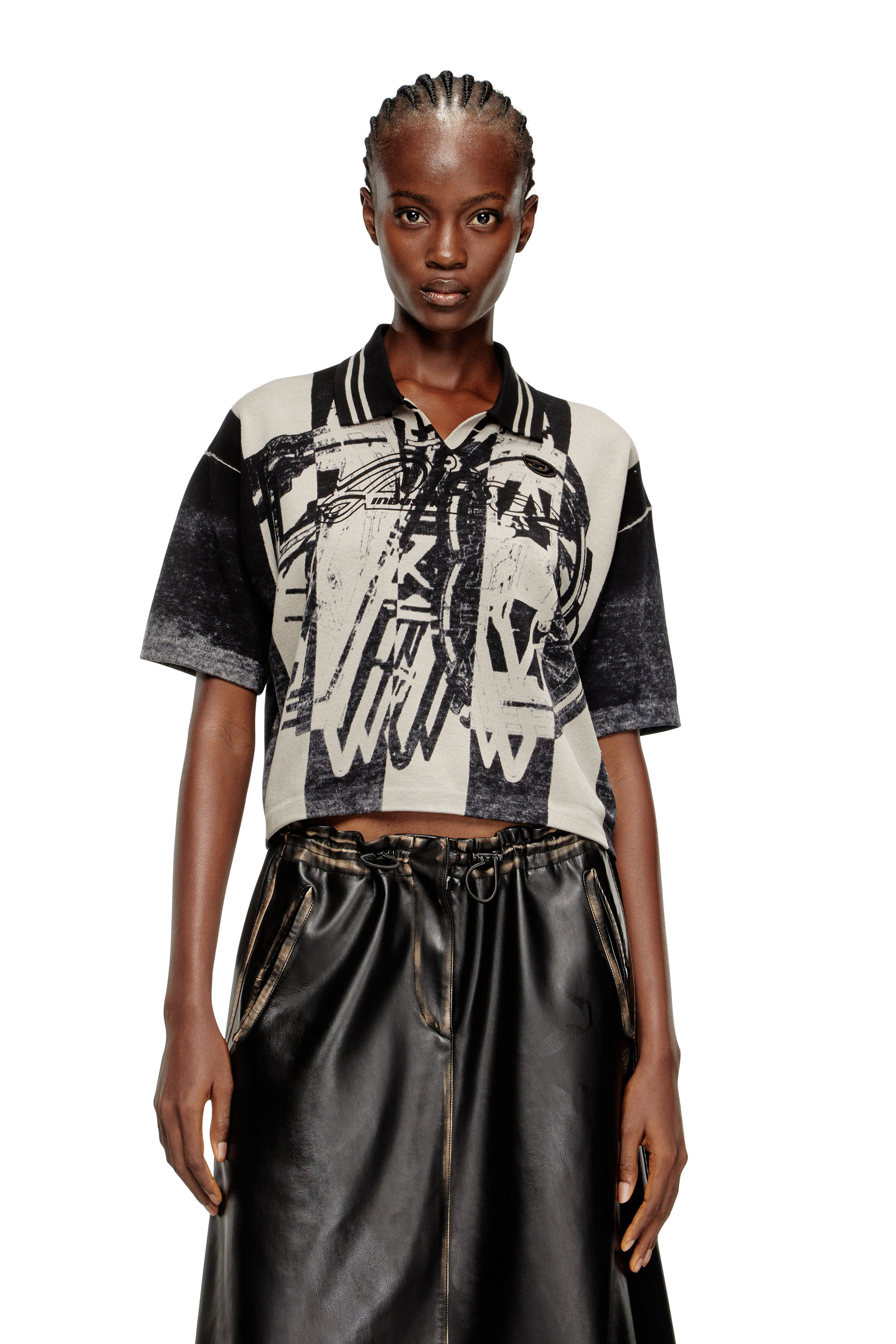 M-OLIBA-POLO, Black/White Diesel - M-OLIBA-POLO, Woman's Striped polo jumper with 78 logo in Black/White - 3