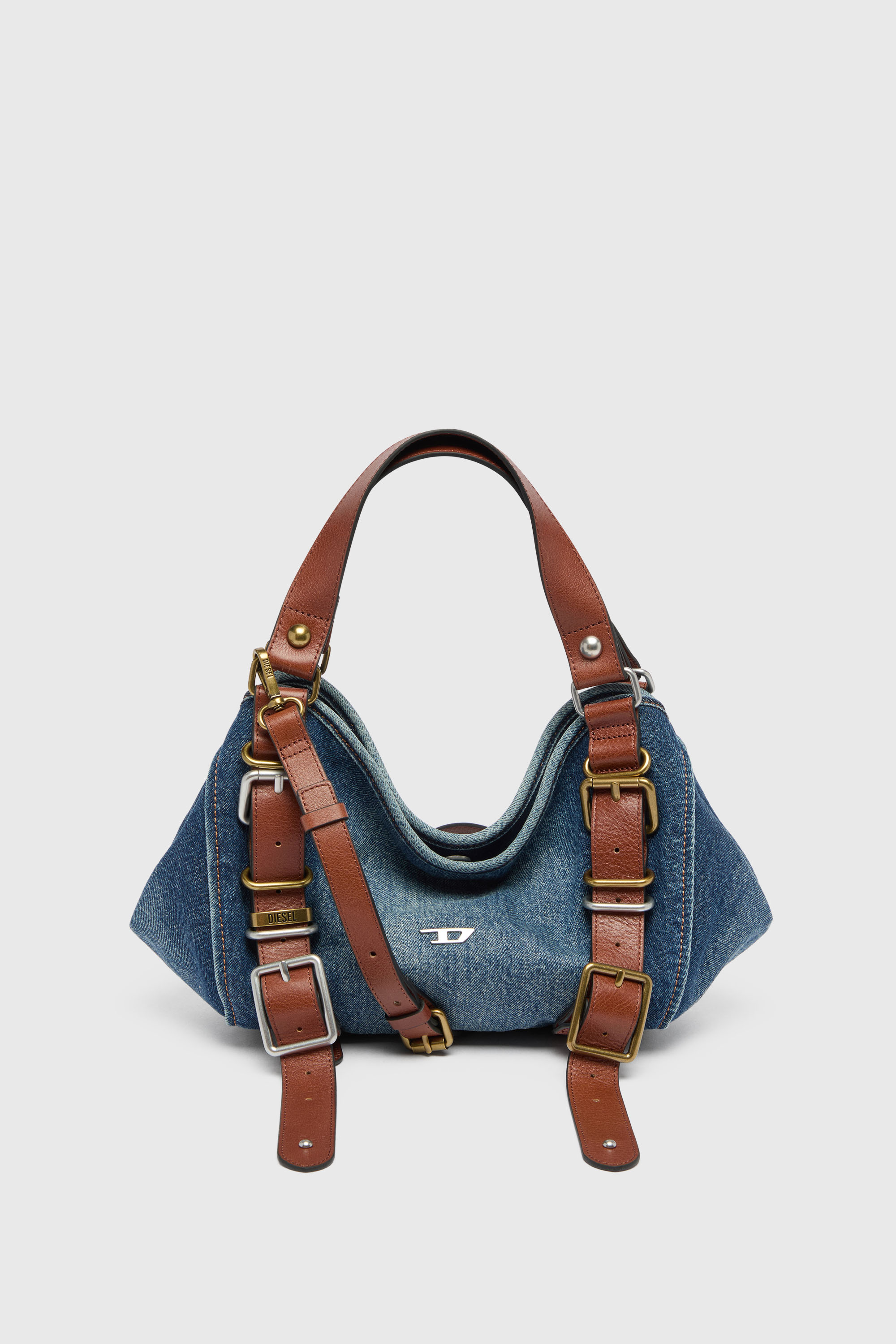 D-One-Small top-handle bag in denim and leather